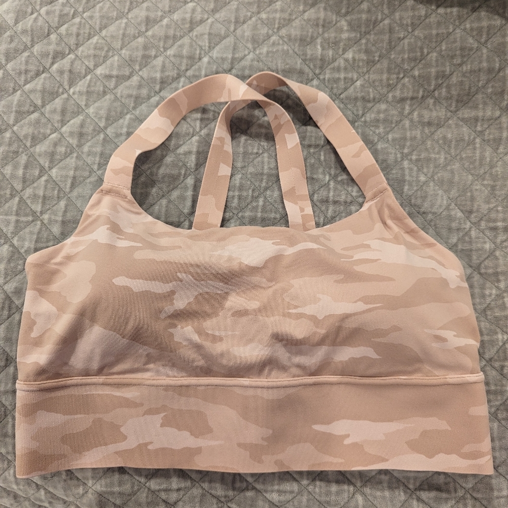 Athleta warrior longline sports bra large d DD pink camo